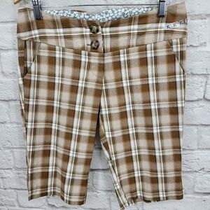 Buckle Fresh Wear Brown & Teal Plaid Bermuda Shorts Juniors 7 Deadstock NWT